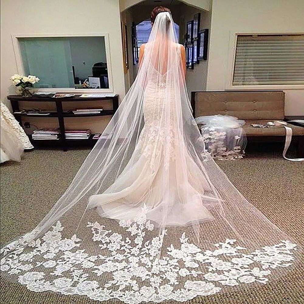 White/Ivory Long Wedding Veil Cathedral Bridal Veil Lace Edge Wedding Accessorie White/Ivory Long Wedding Veil Cathedral Bridal Veil Lace Edge Wedding Accessorie