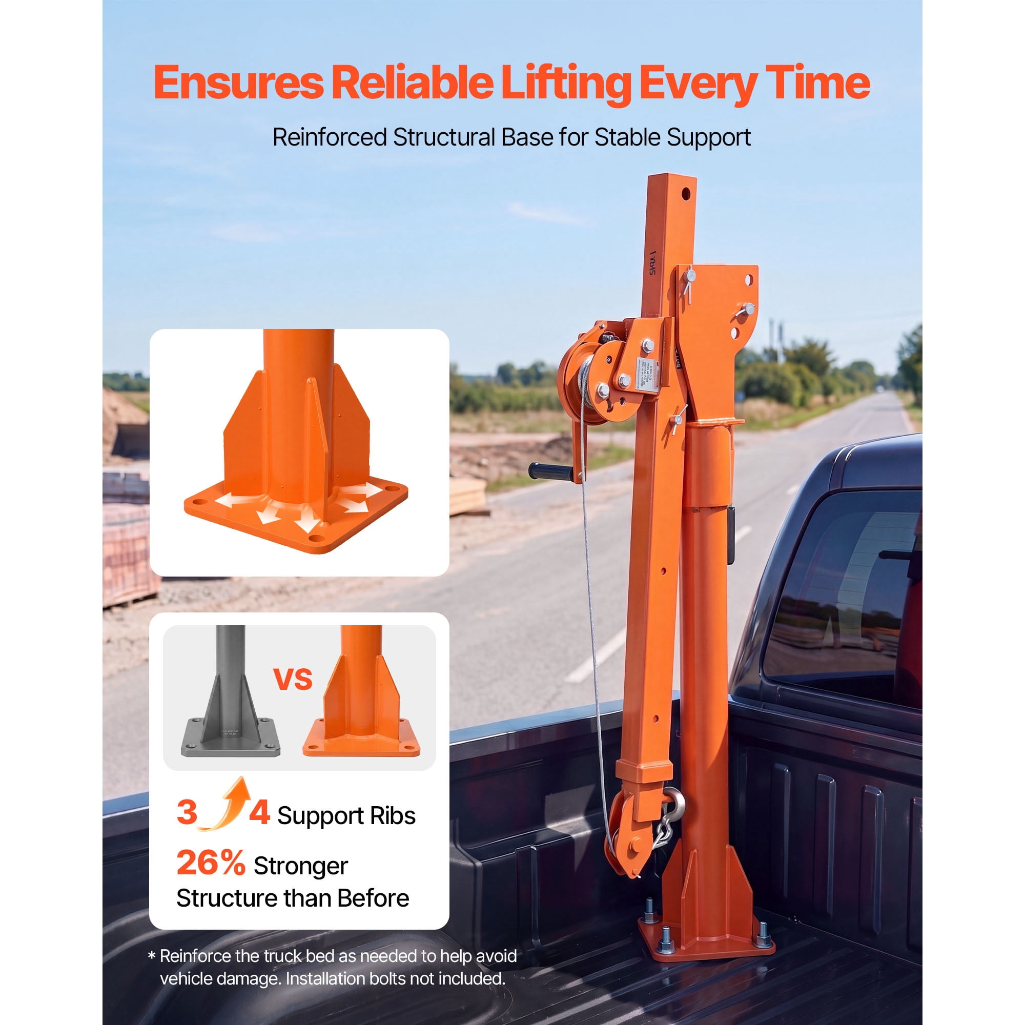 KFFKFF Truck Crane, 1100 lbs Manual Pickup Crane with Hand Winch, 360° Rotating Telescopic Boom, Durable Galvanized Steel, Foldable Jib for Lifting Heavy Loads in Machine Shops, Lumberyards