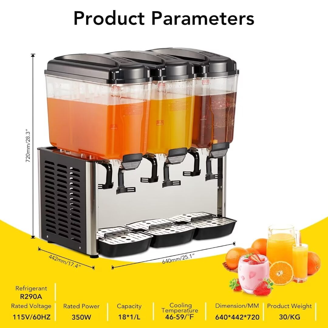 Commercial Beverage Dispenser, 14.25 Gallon 3 Tanks Drink Dispenser for Cold Drink Restaurant Hote