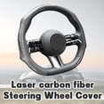 thumbnail image 4 of Carbon Fiber Car Steering Wheel Cover, Leather Non-Slip Vehicle Steering Wheel Cover for 14.5-15 Inch, Comfortable Auto Interior Protector Decoration Accessories, Universal Fit, 4 of 7
