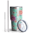 thumbnail image 2 of 30oz Pioneer Flower Floral Print Pattern Tumbler, Double Wall Vacuum Insulated Cup, BPA-Free Leak Proof Lid & Reusable Straws, Hot 12h, Cold 34h, 2 of 6