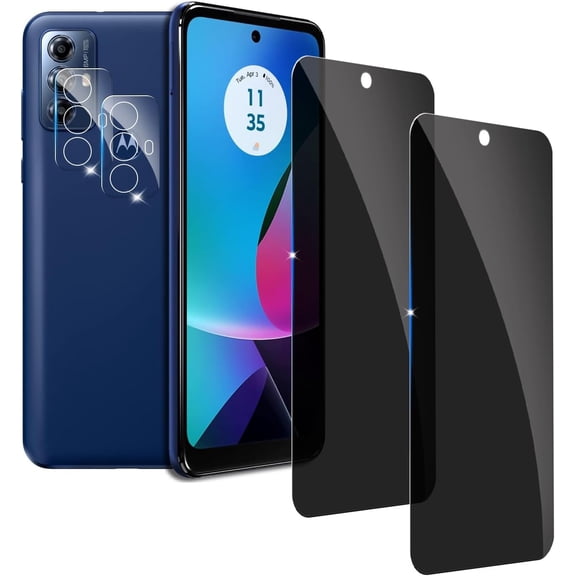【2 2 Pack】 Privacy Screen Protector for Motorola Moto G Play(2023) 9H Tempered Glass Anti-Spy Private Film Compatible for Moto G Play(2023) and (2 Pack) Camera Lens Protector