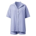 thumbnail image 5 of ibiyuan Women 2 Piece Outfits Sets Stylish Women's Shorts Suit Set for Summer Casual Wear with Striped Short Sleeve Shirt and Matching Bottoms, 5 of 8