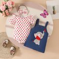 thumbnail image 3 of WOYY Girls Summer Outfits Cartoon Print Romper Denim Suspender Skirt Headband, Sizes 0-18M, 3 of 4