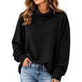 thumbnail image 2 of Women's Turtleneck Waffle Knit Sweatshirts Breathable Pullover Tops Fall Winter Casual Outfits Winter Clothing for Women (Black XL), 2 of 5