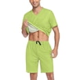thumbnail image 3 of joogoo Men's Pajama Set Green Pattern V-Neck Pj Shorts Set 2 Piece Loungewear Sleepwear XL, 3 of 7