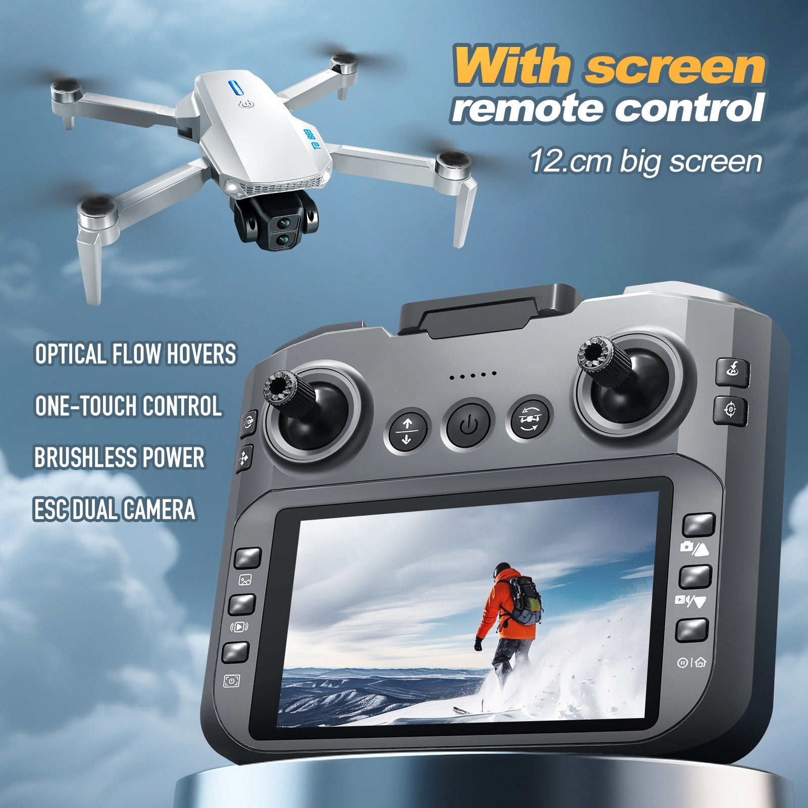GPS Drone with 4.5 Inch Screen, GPS Drone with 4.5 Inch Screen, Brushless Motor 120°Ultra with Wide Angle Lens, Remote Control Toys Gifts