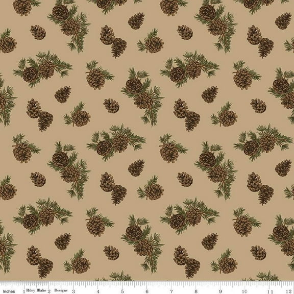 Pine Grove Pinecones Tan Cotton Fabric (1 yard)