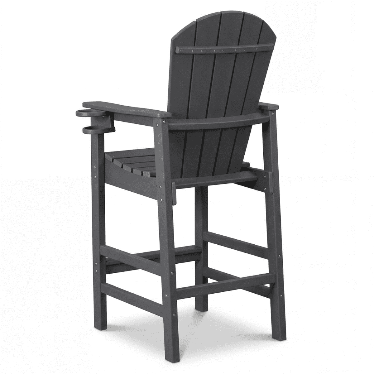 HDPE Bar Height Adirondack Chair All-Weather Outdoor Patio Chair with Cup Holder (Gray)