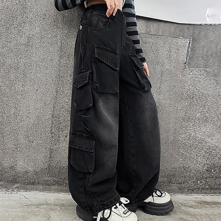 Karoyedx Tween Clothes Tween Girls Cargo Jeans Y2K Solid Washed