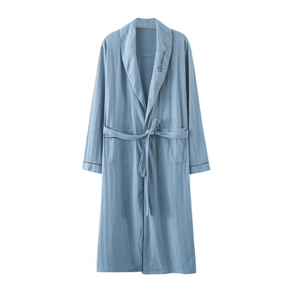 VNKIDY Men's Loungewear Solid Color Long Sleeve V Neck Robes With Contrast Trim Belted Pocket Soft Loungewear For Casual Daily Home Relaxation Activities Versatile Homewear