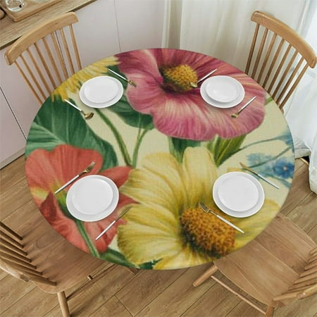 

Heduofu Round Fitted Tablecloth Tropical Flower Round Tablecloth with Elastic Edge Sunflower Leaf Circular Table Cover Waterproof Wipeable Table Cloth 42 -46