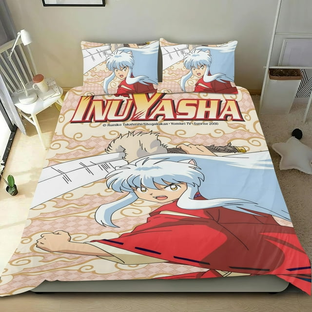 Inuyasha Conjunto de sábanas temático, trío de piezas, cómodo y amigable con la piel, diseño único, regalo de decoración para el hogar para familiares, amigos y fans,173cm *218cm