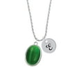 thumbnail image 2 of Delight Jewelry Silvertone Oval - Imitation Cat's Eye - Green - Silvertone Script Initial Disc - E - Charm Necklace, 20"+3", 2 of 4
