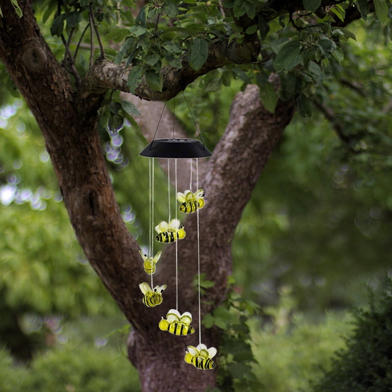 LED Solar Powered Bee Wind Chimes Light | Color Changing Hanging