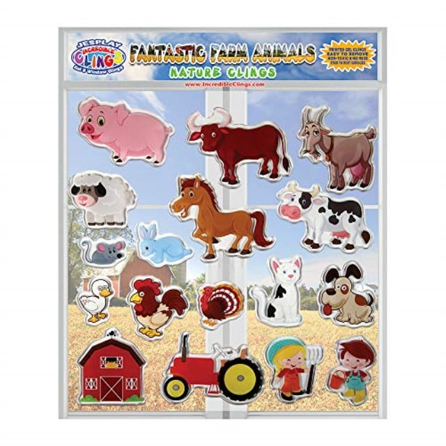 fantastic farm animals thick printed gel clings reusable glass window