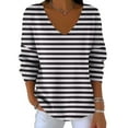 thumbnail image 4 of Sexlip Casual Loose V-neck Long Sleeve Top Striped Printed Comfortable Versatile Daily Wear Chic Top for Women Fashion Apparel Black XXXXXL, 4 of 6
