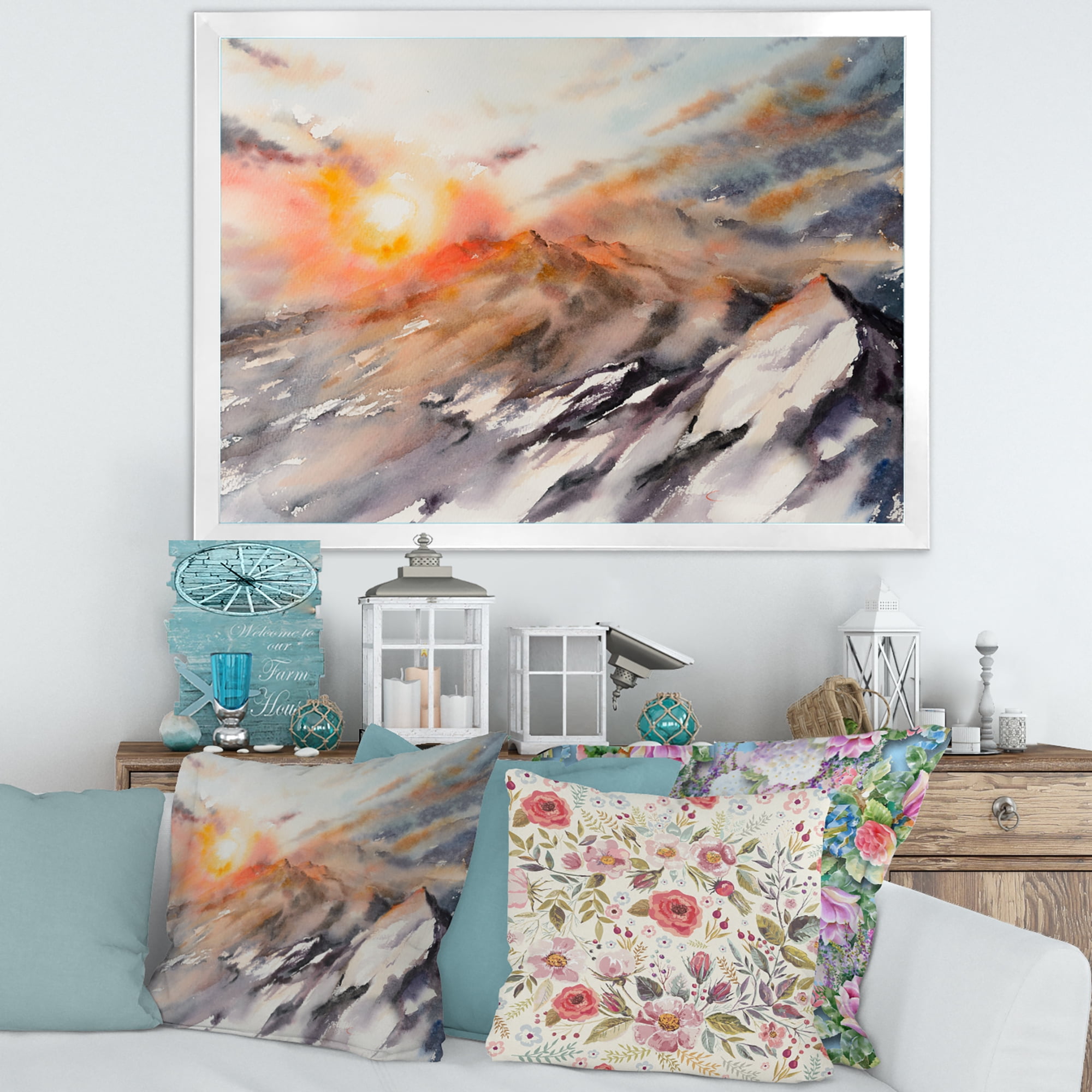 Designart 'Majestic Sunset Glow on The Mountains Landscape' Traditional Framed Art Print