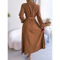 thumbnail image 7 of Women's Long Sleeve V-Neck Elegant Dresses for Women Robe with Belt Solid Crisscross Pleated Long Max Dress Mature, 7 of 7