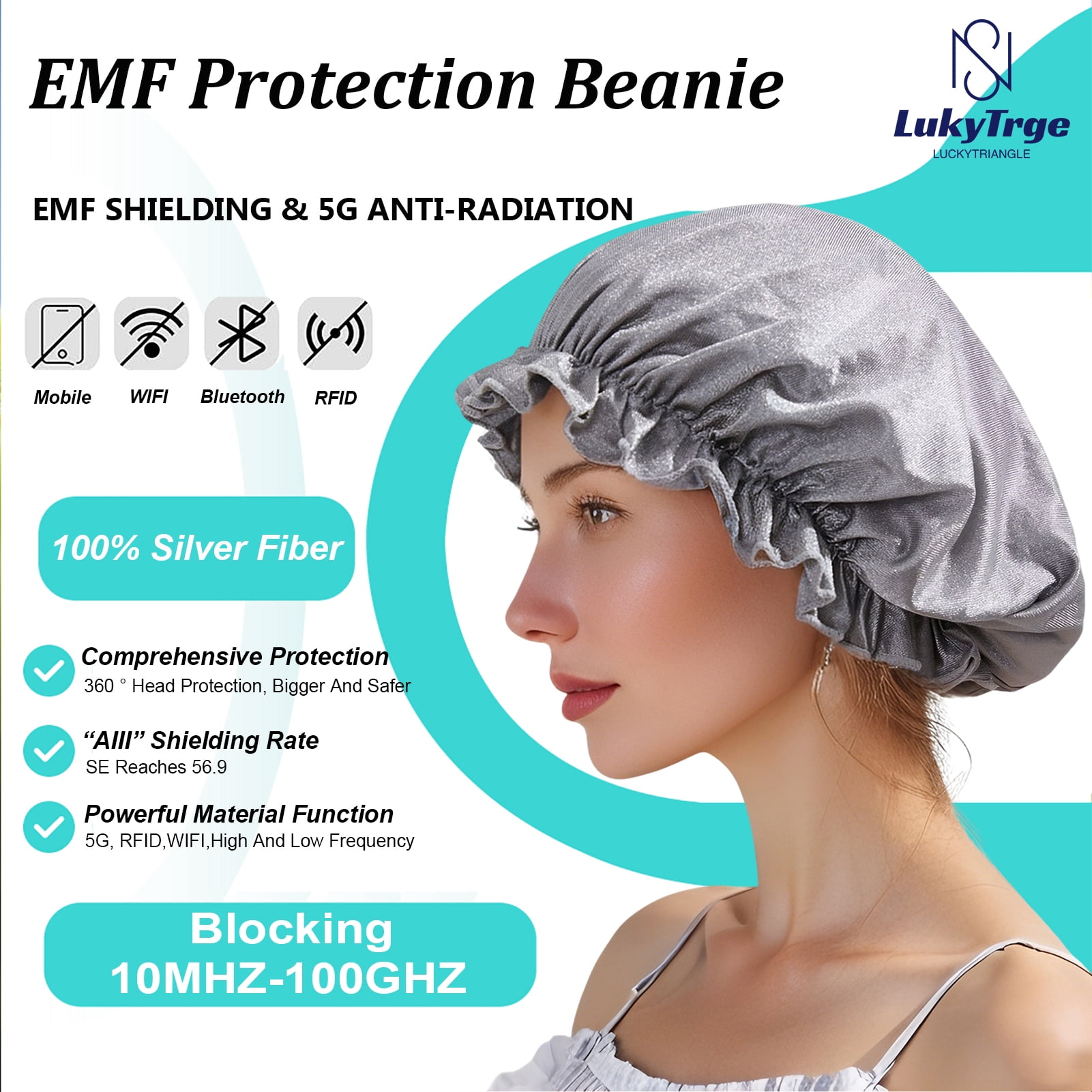 Faraday Hat,EMF Protection Beanies Cap,Silver Fabric Bonnet for Sleeping,Blocks 99% of WiFi,Bluetooth,Cell Towers,5G 4G Shielding