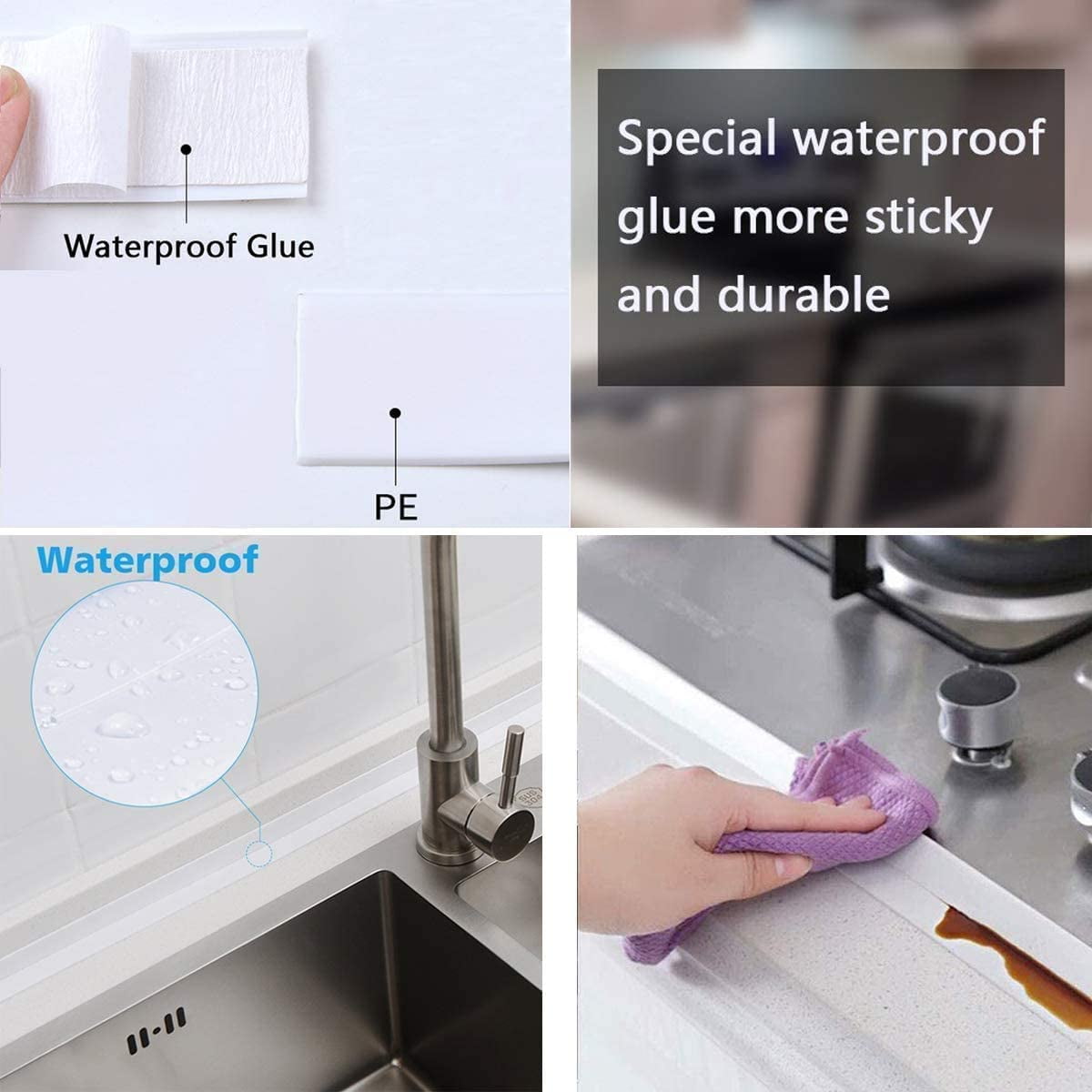 Caulk Strip PE Self Adhesive Tape for Bathtub Bathroom Shower Toilet  Kitchen and Wall Sealing (W:38mm L:11Ft White)