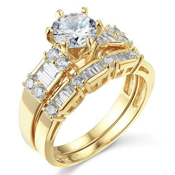 2.75 Ct Round Cut Engagement Wedding Ring Set Real 14K Yellow Gold Matching Band
