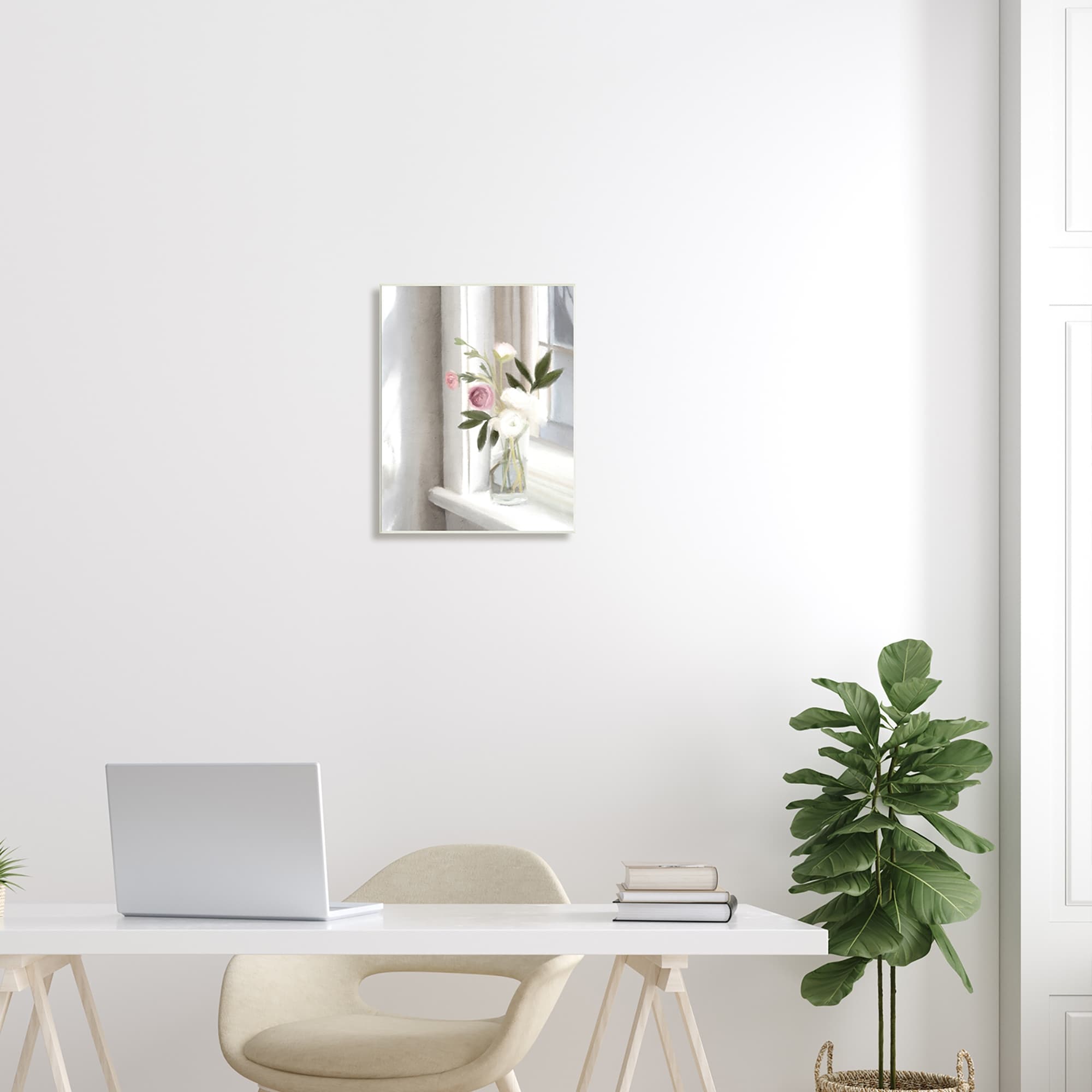Stupell Industries Sunlit Flower Bouquet Blooming White Petals Windowsill Painting Unframed Art Print Wall Art, Design by Leah Straatsma