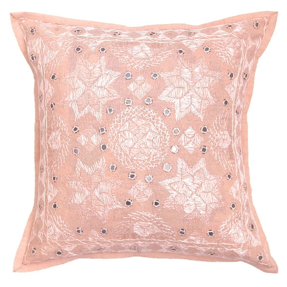Stylo Culture Ethnic Sofa Throw Pillow Cover 16x16 Embroidered Peach Bohemian 40x40 cm Bedroom Decor Pillowcase Cotton Mirrored Square Cushion Cover | 1 Pc