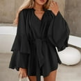 thumbnail image 2 of MIXUE Summer Dresses for Women Solid Color V Neck Irregular Sleeve Tie Waist Mini Casual Dress Holiday Wear,Black,XXL, 2 of 5