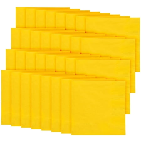 Party City Disposable Lunch Napkin, 32 Count (Yellow) - 2-Ply, 5" x 5" - Go Brightly Heavy Duty Classic Lunch Napkins for Parties - Premium Party Supplies Cutlery