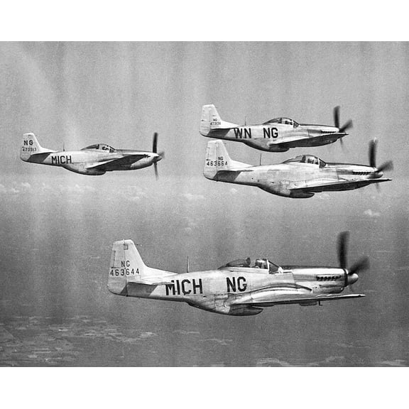 P-51D / P-51 in Flight Formation Style - A - 12x18 Inch Laminated Aviation Poster - Stunning Detail and Bold Colors