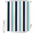 thumbnail image 2 of Shower Curtains for Bathroom, Turquoise Navy Blue Striped Waterproof Fabric Shower Curtain, Farmhouse Stripe Art Decorative Bathroom Curtain for Bathtub, 66"x72", No Hooks Included, 2 of 9