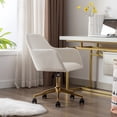 thumbnail image 2 of Modern Rolling Velvet Fabric Executive Office Chair with Adjustable Height and 360 Revolving, Swivel Accent Back Armchair with Wheels and Golden Base, Upholstered Vanity Chair, Ivory, 2 of 9
