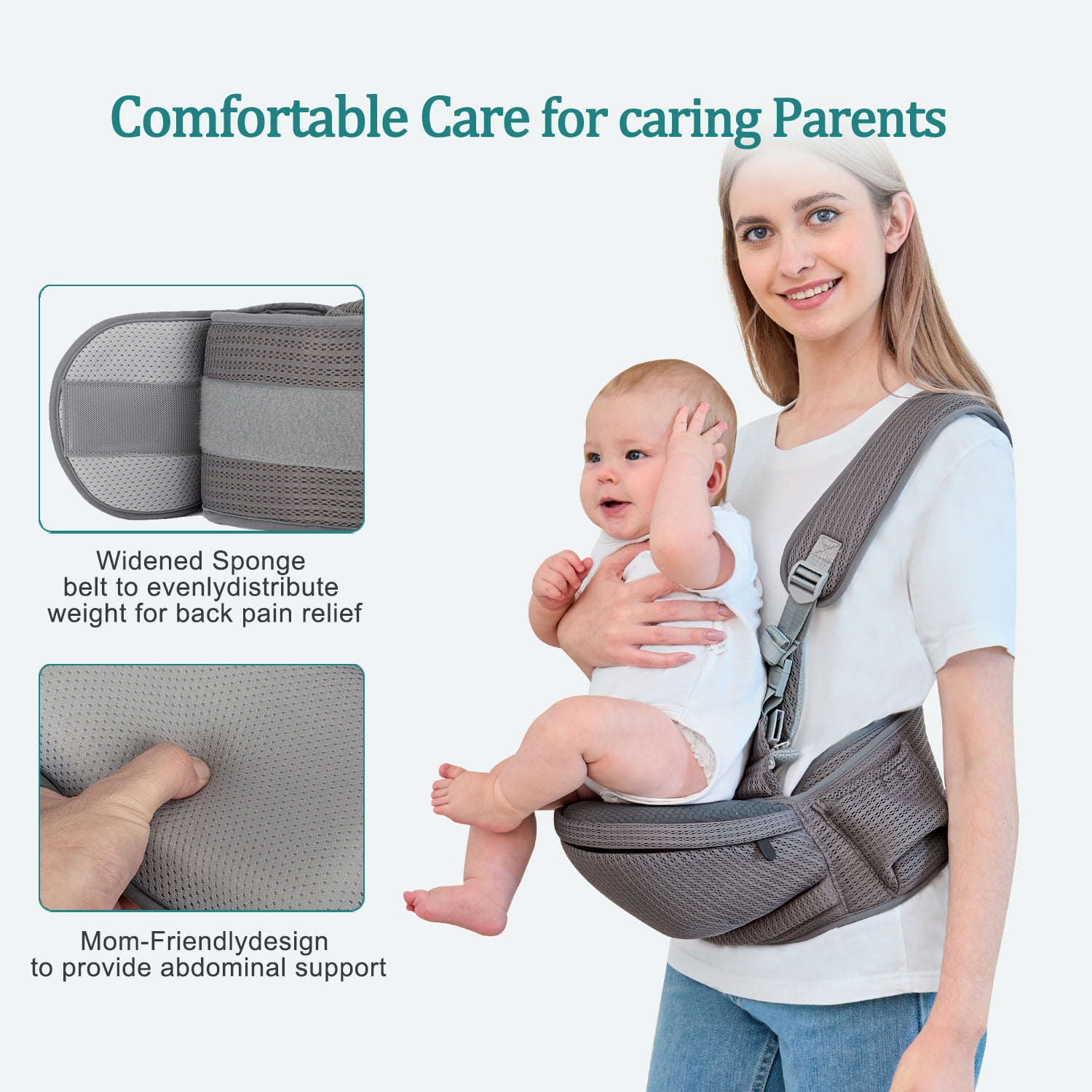Baby Hip Carrier - Hip Carrier for Baby with Baby Safety Strap - Toddler Carrier 7-45 lbs - Ergonomic Infant Holder Baby Carrier with Hip Seat Large Capacity Pockets