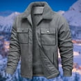 thumbnail image 3 of Men's Casual Multi-Pocket Suede Fleece-lined Jacket Zipper Lapel Top - Soft Interior for Autumn Winter Workwear, Outdoor Errands, and Festive Seasons,Gray,L, 3 of 6