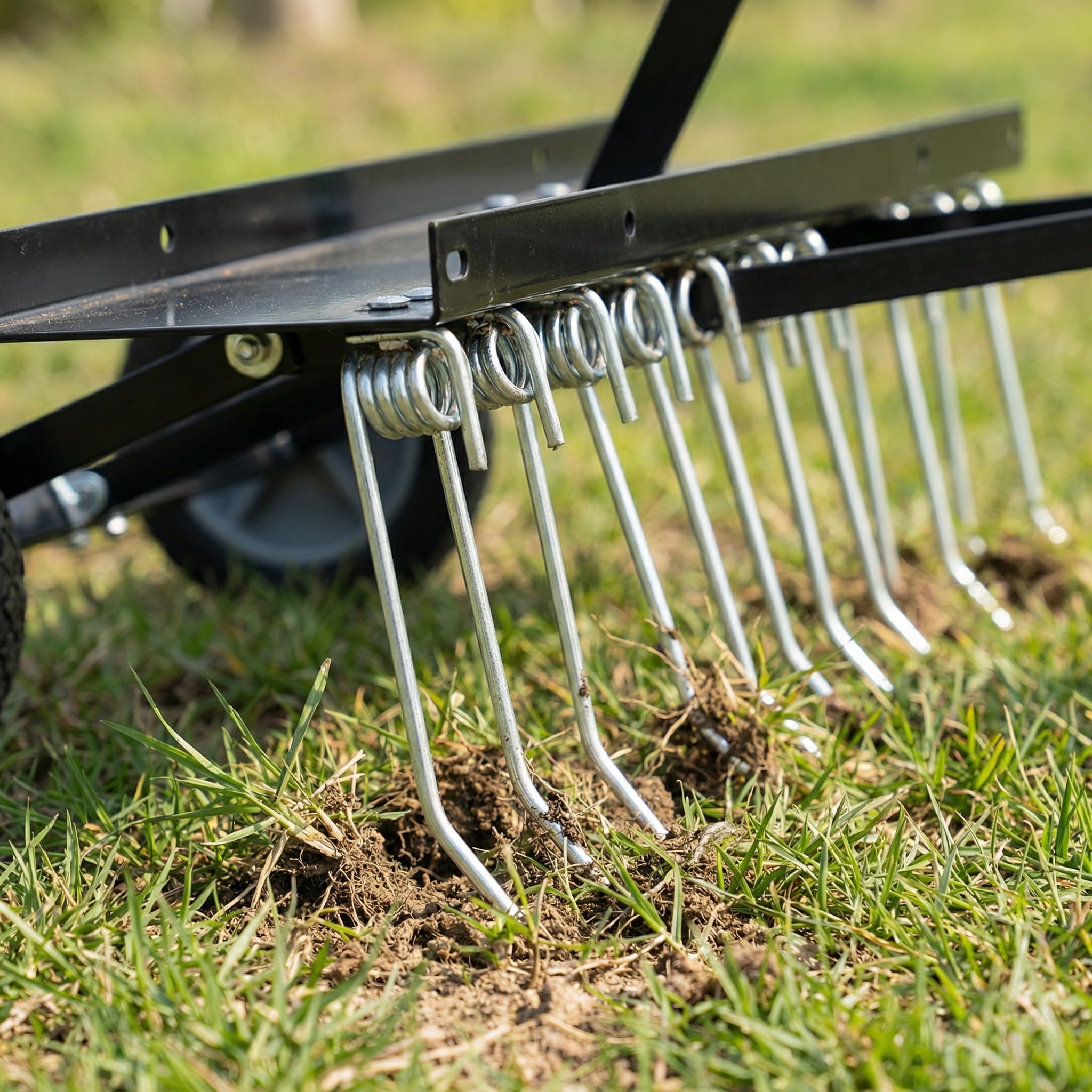Tow Behind Dethatcher, 40-inch Tow Dethatcher with 20 Spring Steel Tines, Lawn Dethatcher Rake for ATV or Mower, Tow Behind Lawn Rake with Lift Handle for Garden, Farm, Grass, Yard, Lawn Care