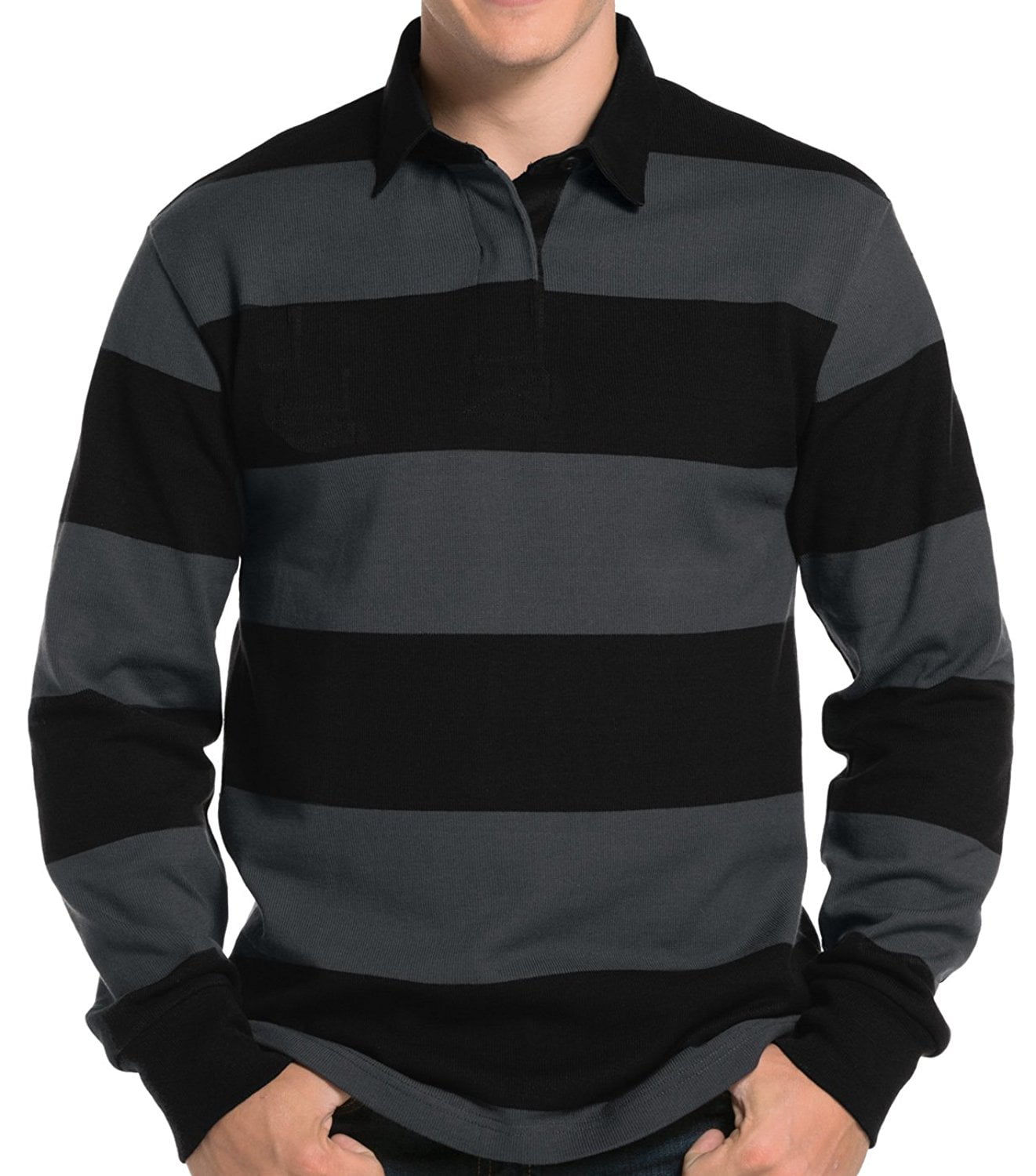 Mens Long Sleeve Rugby Shirt Black/Graphite, 4XL