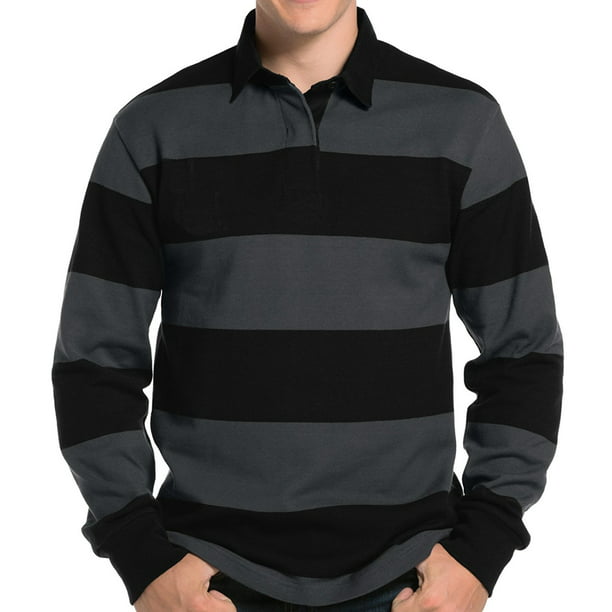 Buy Cool Shirts - Mens Long Sleeve Rugby Shirt - Black/Graphite, 4XL ...