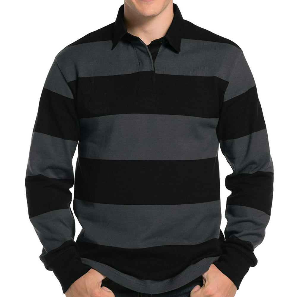 Buy Cool Shirts - Mens Long Sleeve Rugby Shirt - Black/Graphite, Extra ...