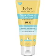 (4 Pack) Babo Botanicals Sheer Mineral Sunscreen Lotion SPF 50 with 100% Mineral Active Ingredients - for Babies, Kids or Extra Sensitive Skin - Lightweight, Water Resistant &Fragrance Free 3 fl. oz.