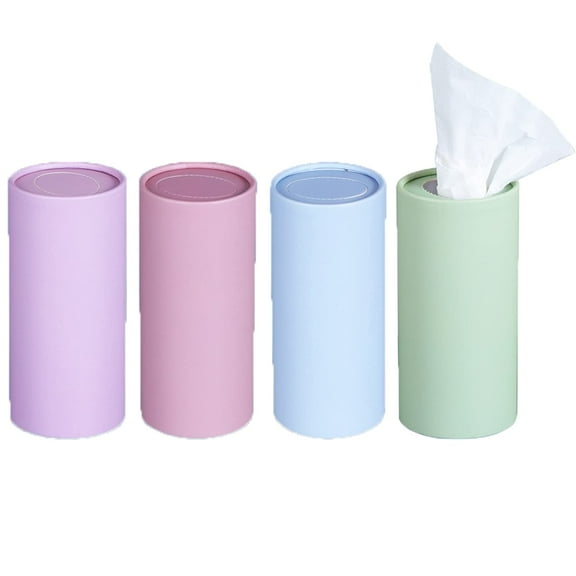 MODANU 4 Pack Car Tissue Holder with Facial Tissues, Car Tissues Cylinder, Tissue Holder for Car, Travel Tissues Fit for Car Cup Holder, Refill Car Tissue Box Round Container, 4 Colors