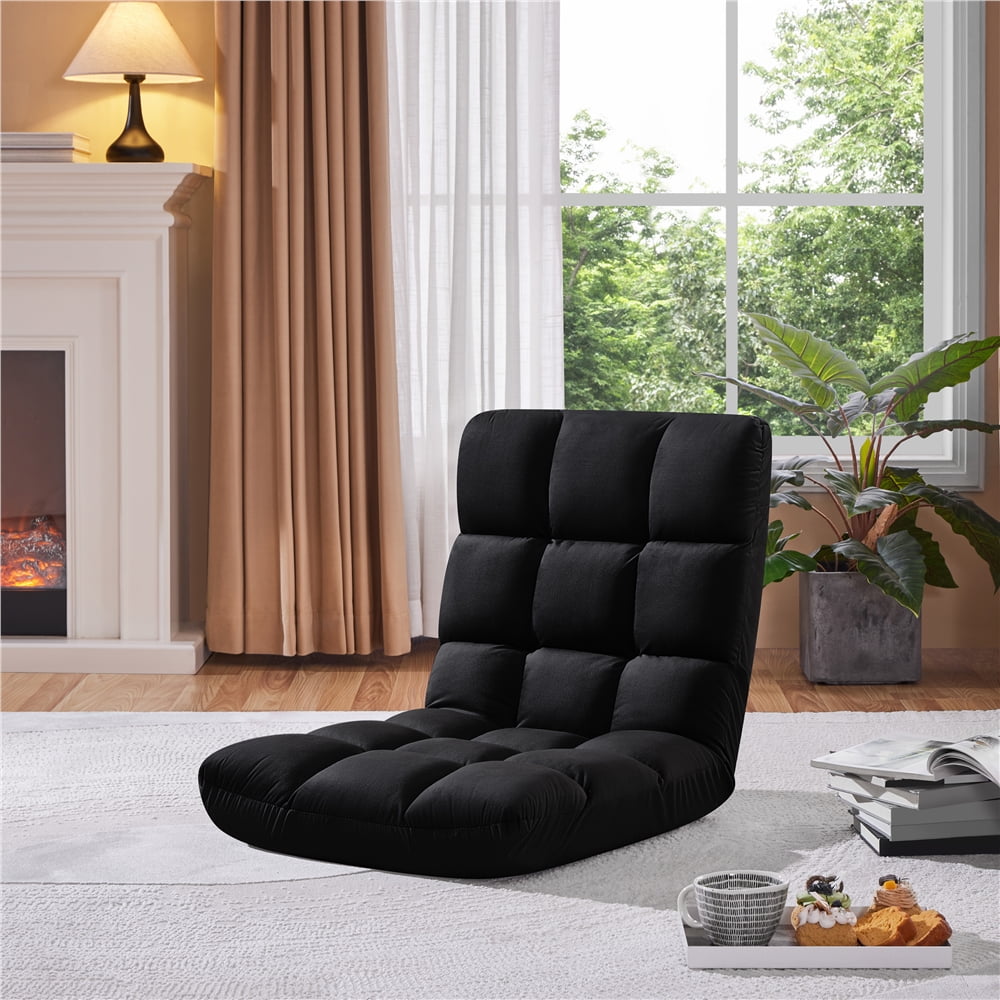 Yaheetech Floor Folding Padded Lounge Chair with 14 Adjustable Positions,Black