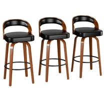 Hersunpl Swivel Bar Stools Set of 3, 26" Counter Height Barstools with Back & Arms, Faux Leather Upholstered Chairs with Bentwood Frame for Kitchen Island – Black