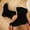 Black, variant on Women's Slouchy Mid Calf Booties Almond Toe Flat Heel Pull on Boots with Faux Suede 6