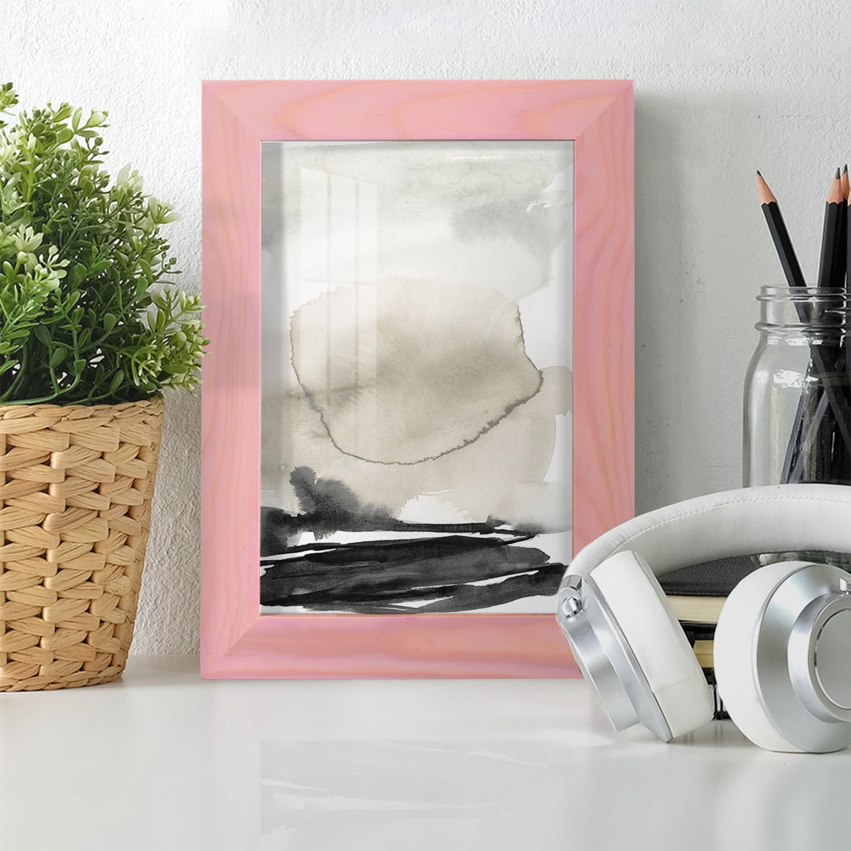 Ebony Horizon Triptych II - Framed Print w/glass - Sunset Pink