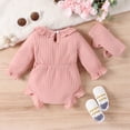 thumbnail image 4 of Gyratedream Bodysuits Jumpsuit for Baby Girl Infant Toddler Long Sleeve Ruffle Romper Outfits with Bow Tie Headscarf 2-Piece Set, 4 of 12