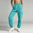 thumbnail image 2 of Women's Solid Color Jogger Pants, Elastic Drawstring Waist Casual Long Trousers with Dual Side Pockets, Comfort Loose Fit Bottoms for Sports and Daily Wear Green XXL(XXL), 2 of 7