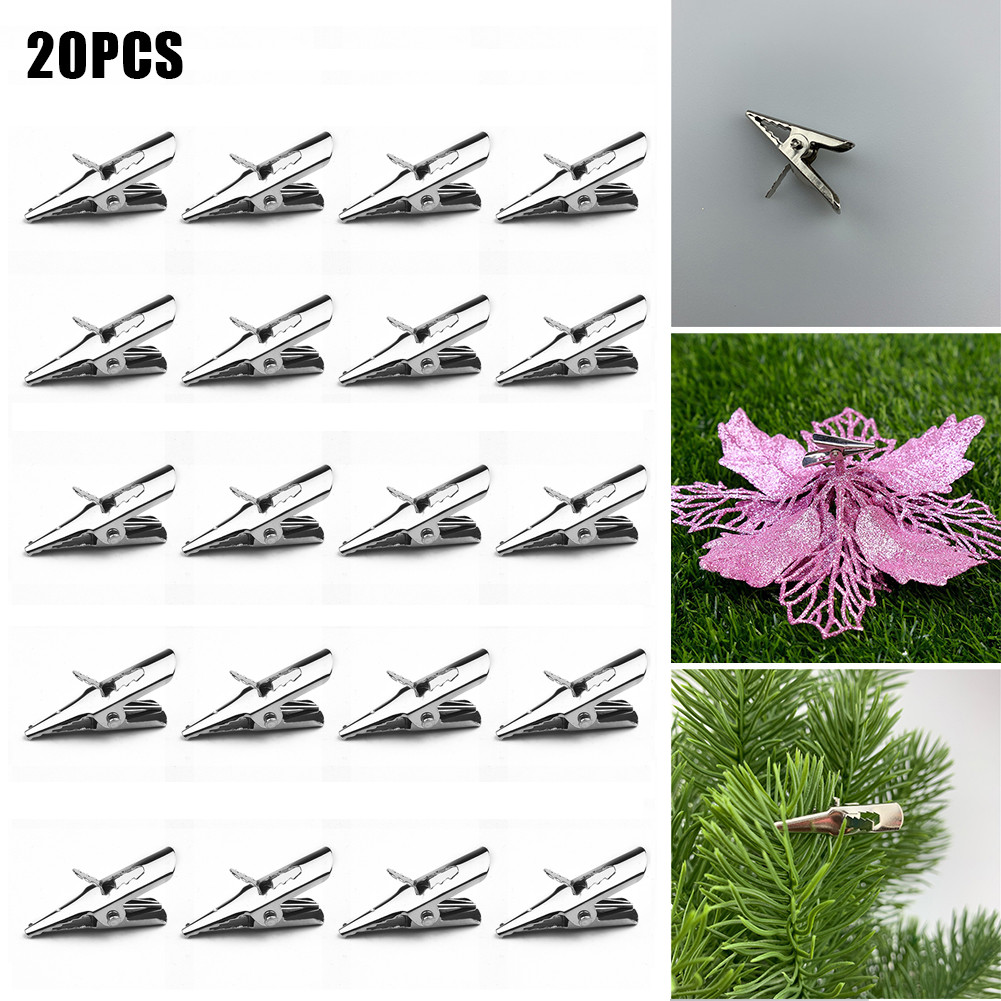 20Pcs Clip Christmas Poinsettia Glitter Flower Clip Christmas Tree