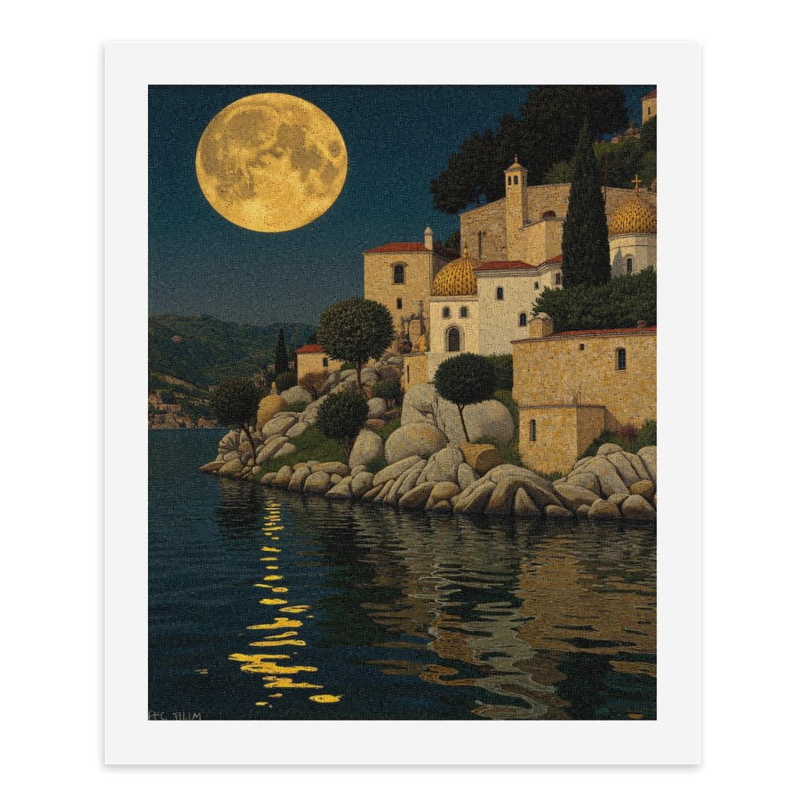 Paint by Numbers Kit for Adults, Mediterranean Night Moonlit Reflection Paint by Numbers, Easy Paint by Numbers Kit for Adults Beginner, DIY Adult Paint by Number Kits on Canvas, 12x16in Home Decor