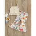 thumbnail image 2 of Qmyliery Toddler Baby Girl Summer Clothes Set, Solid Knit Ribbed Ruffle Tank Tops + Floral Print Flared Trousers, 2 of 7